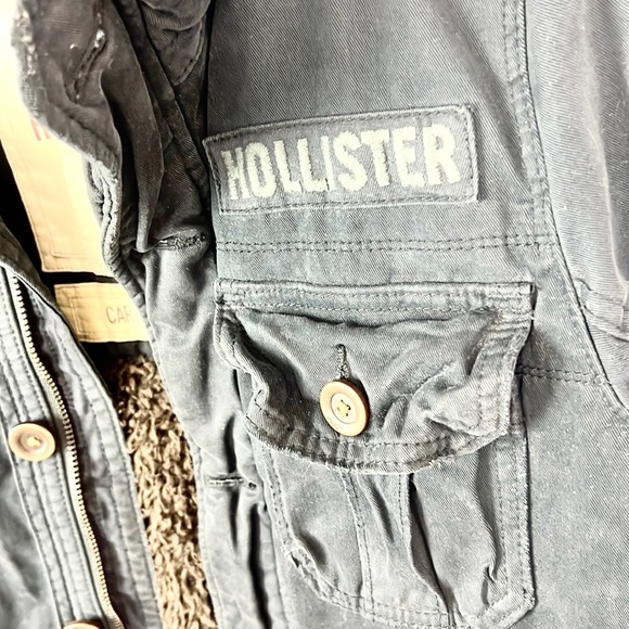 HOLLISTER | 🧥Navy Blue Brown Worn Washed Trim Furry Lining Utility Jacket Coat - Picture 6 of 14